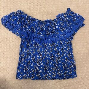 All in Favor Royal Blue Floral Off-Shoulder Blouse